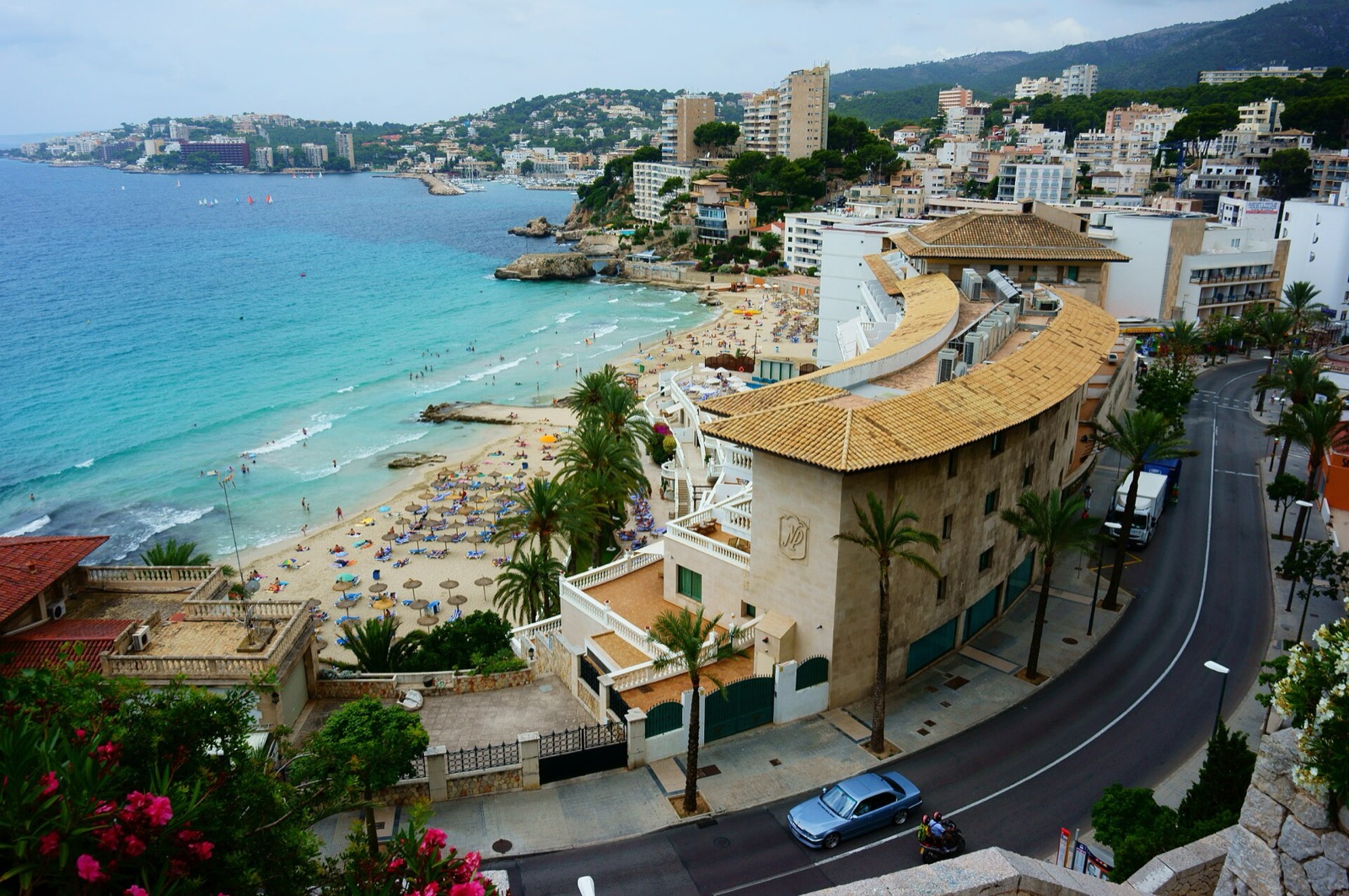 The beach and seafront at Cala Major, Palma